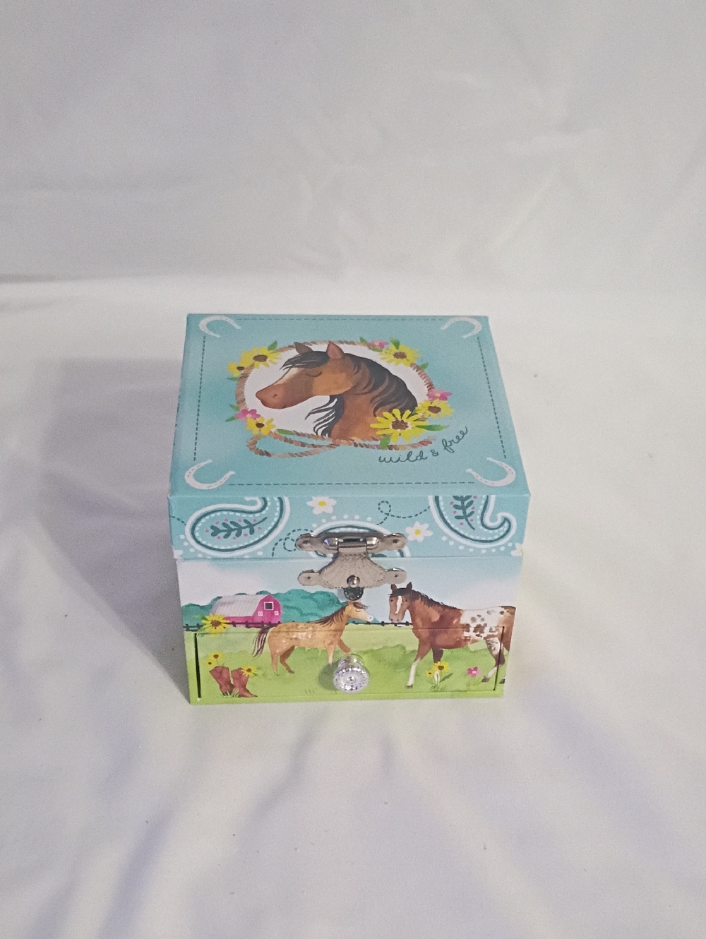 Pastoral Horse Music/Jewelry Box in Aqua and Green